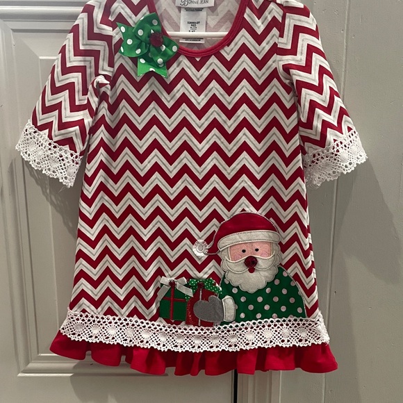 Bonnie Jean Red and White Chevron Santa Dress - Picture 1 of 8